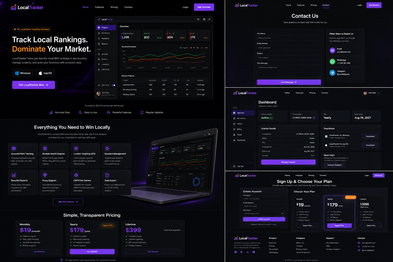LocalTracker website and dashboard concept